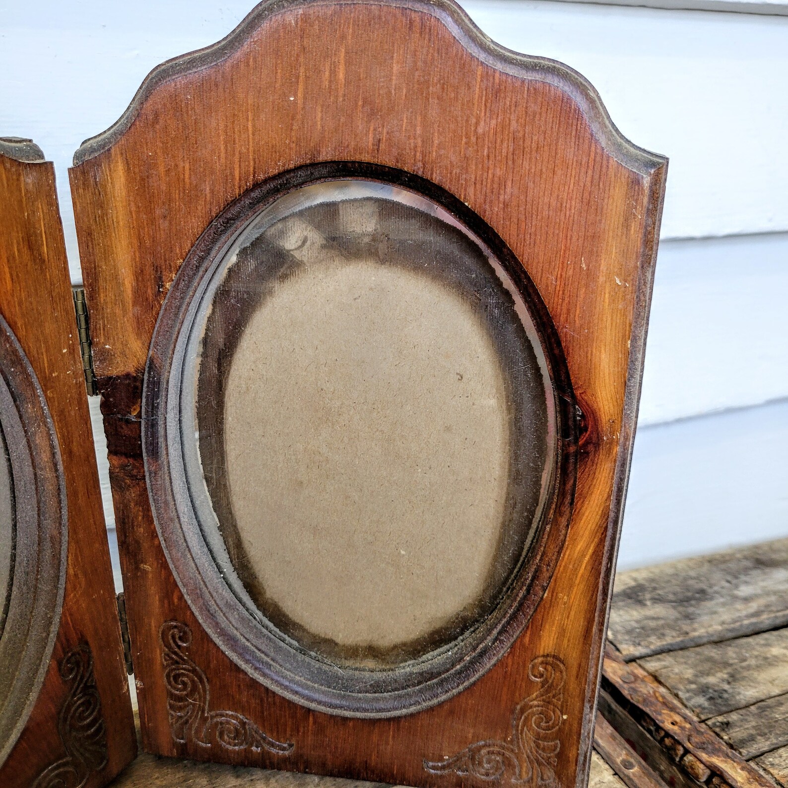 Vintage wood double oval picture frame etched designs ornate Etsy