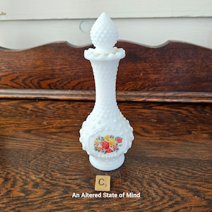 Vintage Avon Perfume Bottle: White Milk Glass Grecian Lady or Hobnail Vase