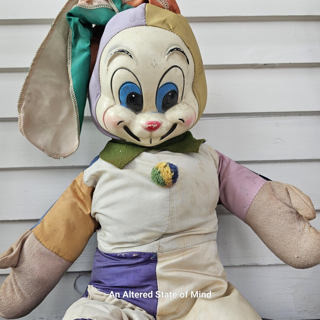 Large Creepy Vintage Bunny Plush Toy, Haunted Possessed, Old Plastic ...