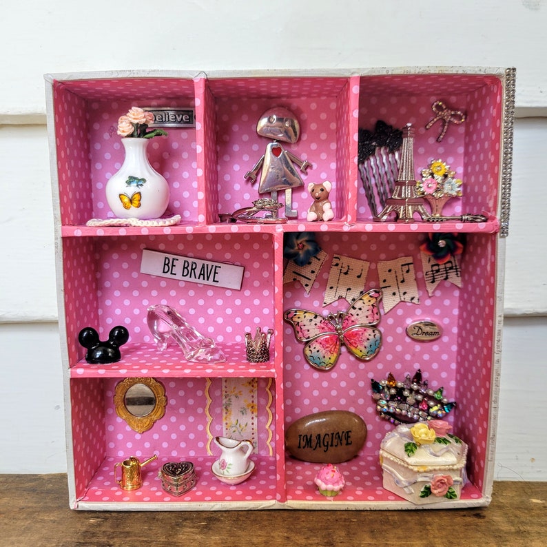 Whimsical Pink Shadow Box Girls Bedroom Decor Pink Polka Etsy