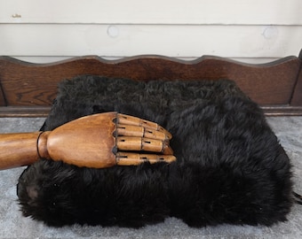 Vintage black animal fur hand muff: hand warmer, Please review photos