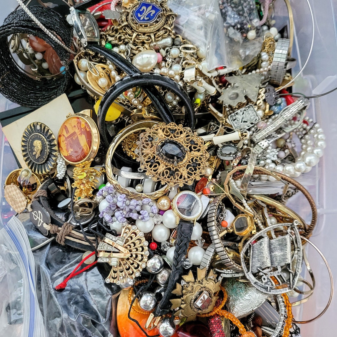 HUGE 6 Pound junk jewelry crafters lot broken/whole jewelry | Etsy