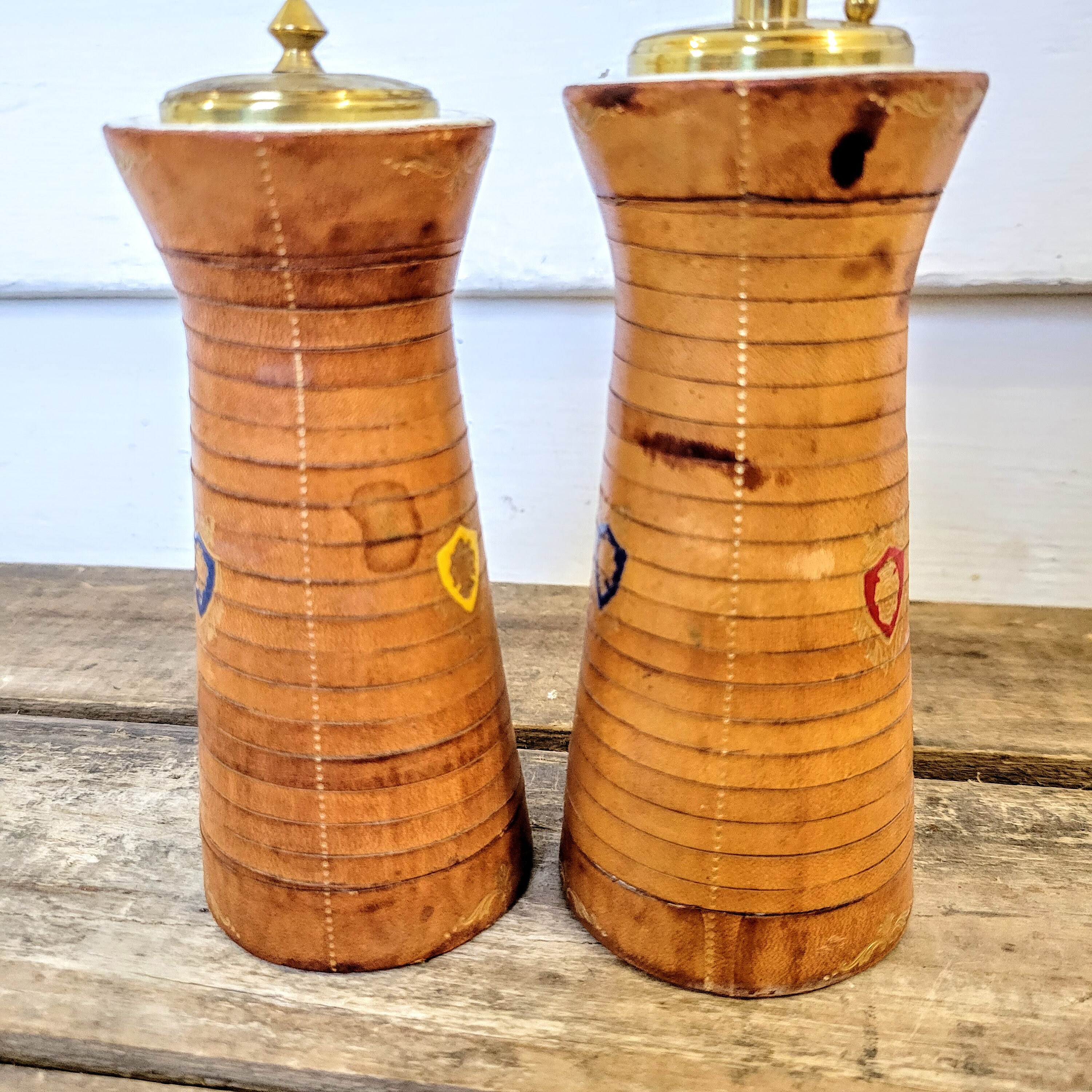 Vintage Italian Pepper Mill and Salt Shaker Ceramic Leather Etsy