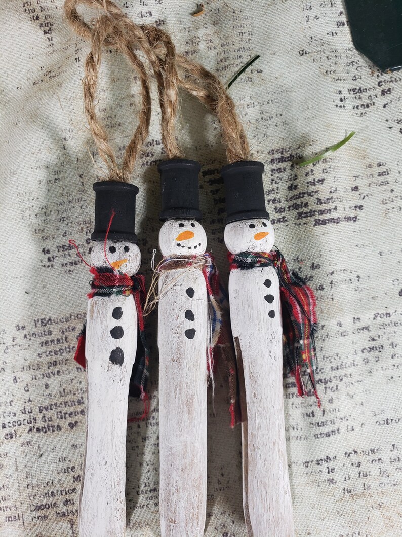 Upcycled clothespin snowman ornament vintage clothespin Etsy