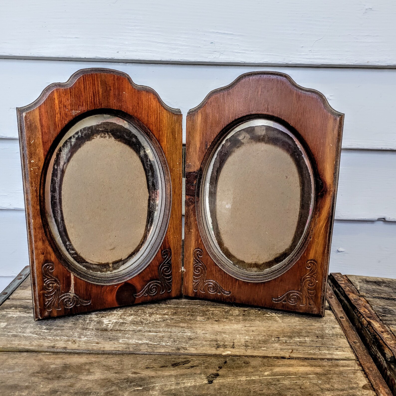 Vintage wood double oval picture frame etched designs ornate Etsy