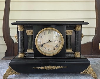 Vintage ornate Waterbury adamantine mantel clock: Needs TLC