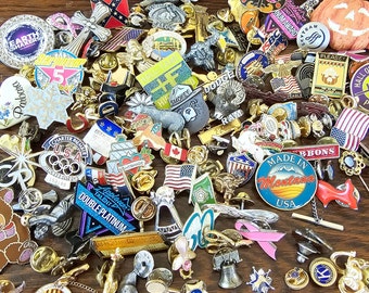 Mixed Lot of 20 Vintage Enamel Badge Pins: Collectible Hat Pins
