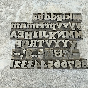 Vintage Cooper Font Letterpress Blocks: 64 Metal Printing Stamps