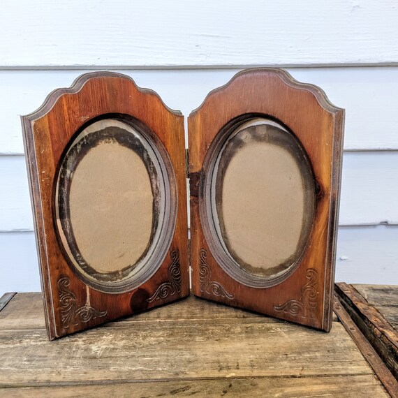 Vintage wood double oval picture frame etched designs ornate Etsy