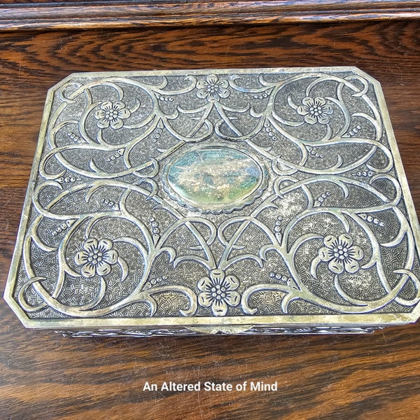 Vintage Godinger silverplate jewelry trinket box ornate hinged lid gift for her decorative dresser vanity victorian boudoir makeup box