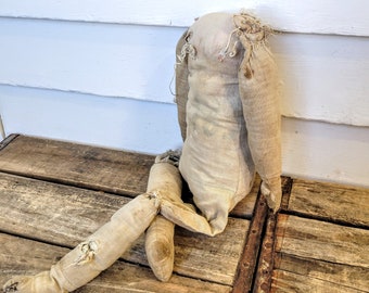 Old rag doll body, Halloween haunted house prop, creepy doll decoration, canvas body, torn, tattered, antique, old worn creepy body