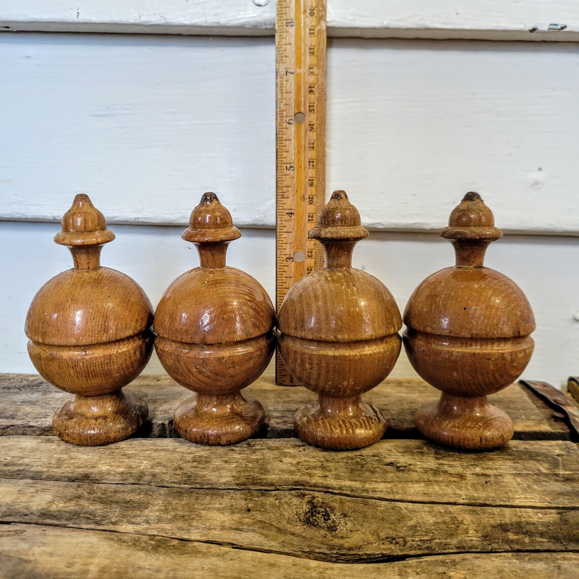 4 Vintage Solid Wood Finials Bed Post Knobs Wood Topper Etsy Australia