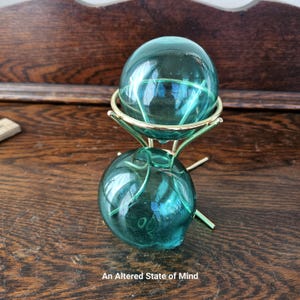 Vintage Japanese glass fishing float, aqua blown glass sphere, fish net buoy, antique nautical decor, blue glass ball, decorative accent