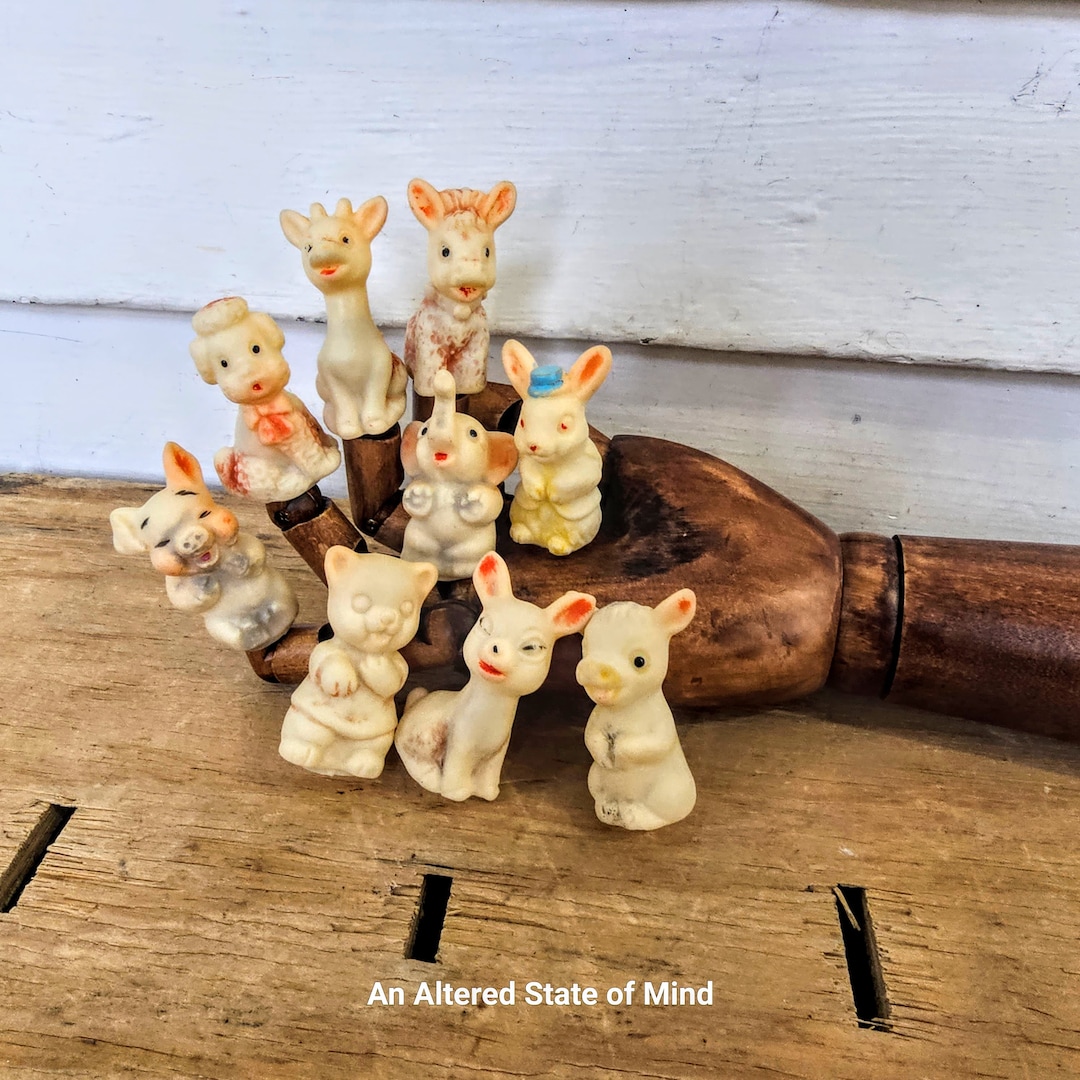 9 Vintage Soft Rubber Finger Puppets Cute Animal Puppets Farm Forest