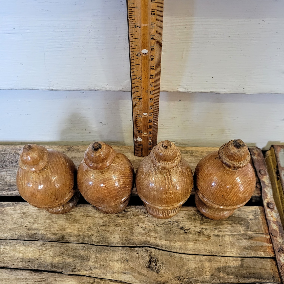 4 Vintage Solid Wood Finials Bed Post Knobs Wood Topper Etsy Australia
