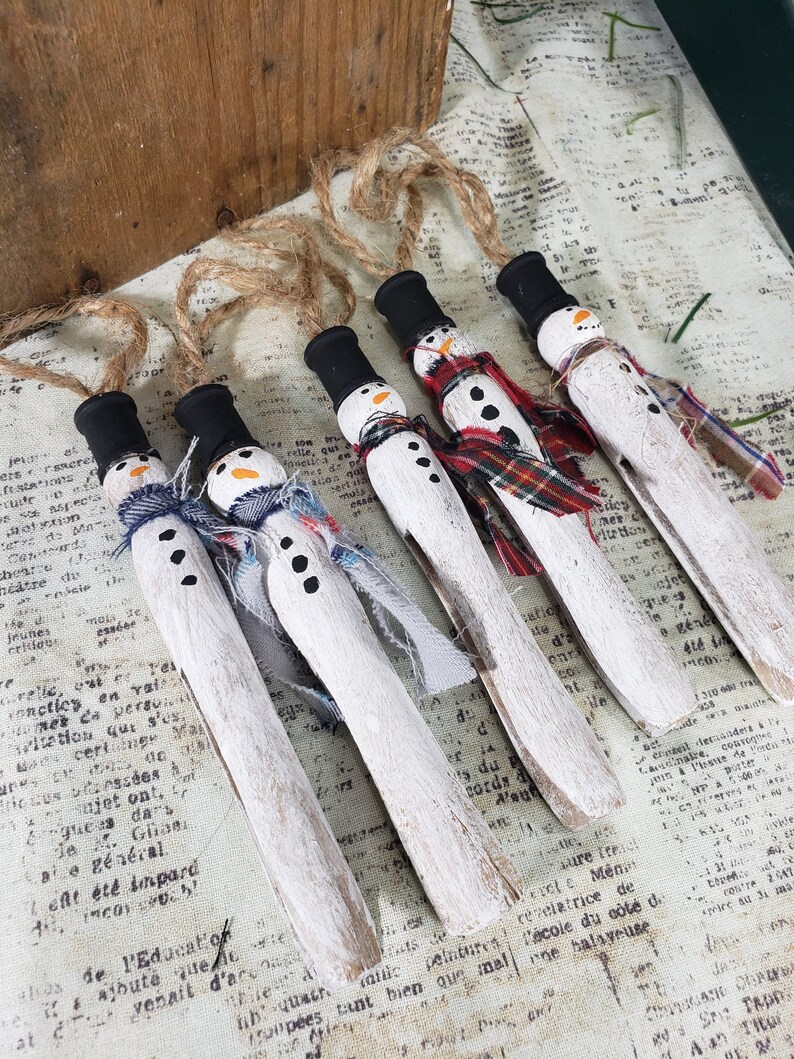 Upcycled clothespin snowman ornament vintage clothespin Etsy