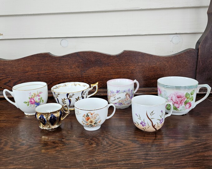 7 Vintage Mismatched China Teacup for Upcycling Repurposing Porcelain