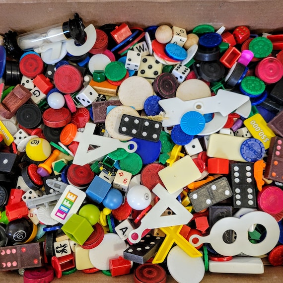 1/2lb Assorted Vintage Game Pieces, Mixed Mystery Grab Bag, Old