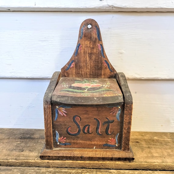 Vintage Wood Salt Box Wall Hanging Primitive Rustic Old Etsy