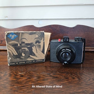 Vintage Agfa Pioneer camera 616 roll film box camera retro photography antique 1940s collectible black square camera made in USA