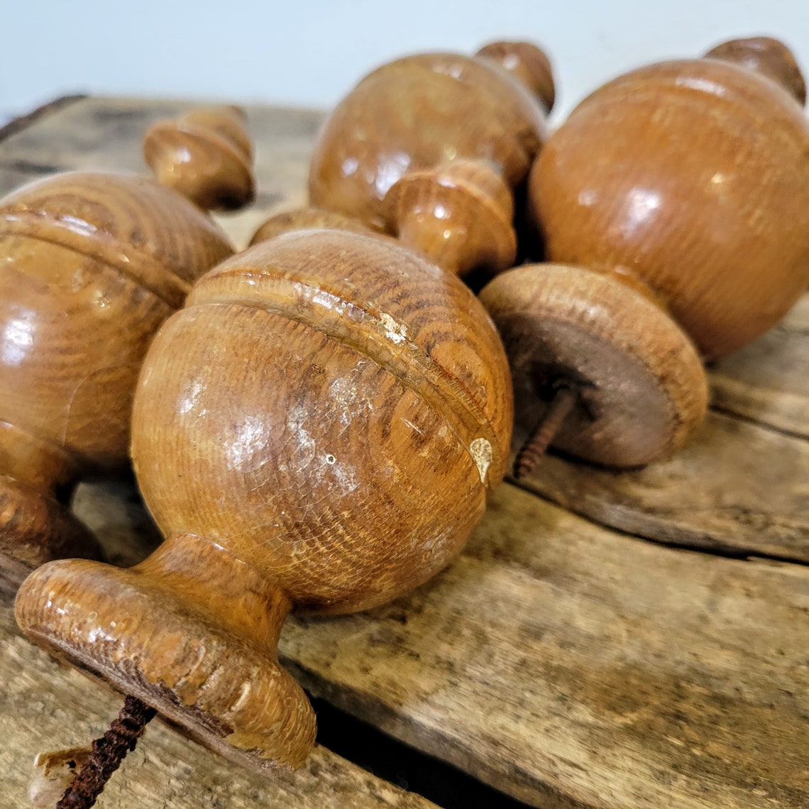 4 Vintage Solid Wood Finials Bed Post Knobs Wood Topper Etsy Australia