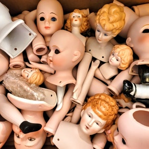 Vintage Doll Parts Lot: Mixed Media Assemblage, Halloween Decor