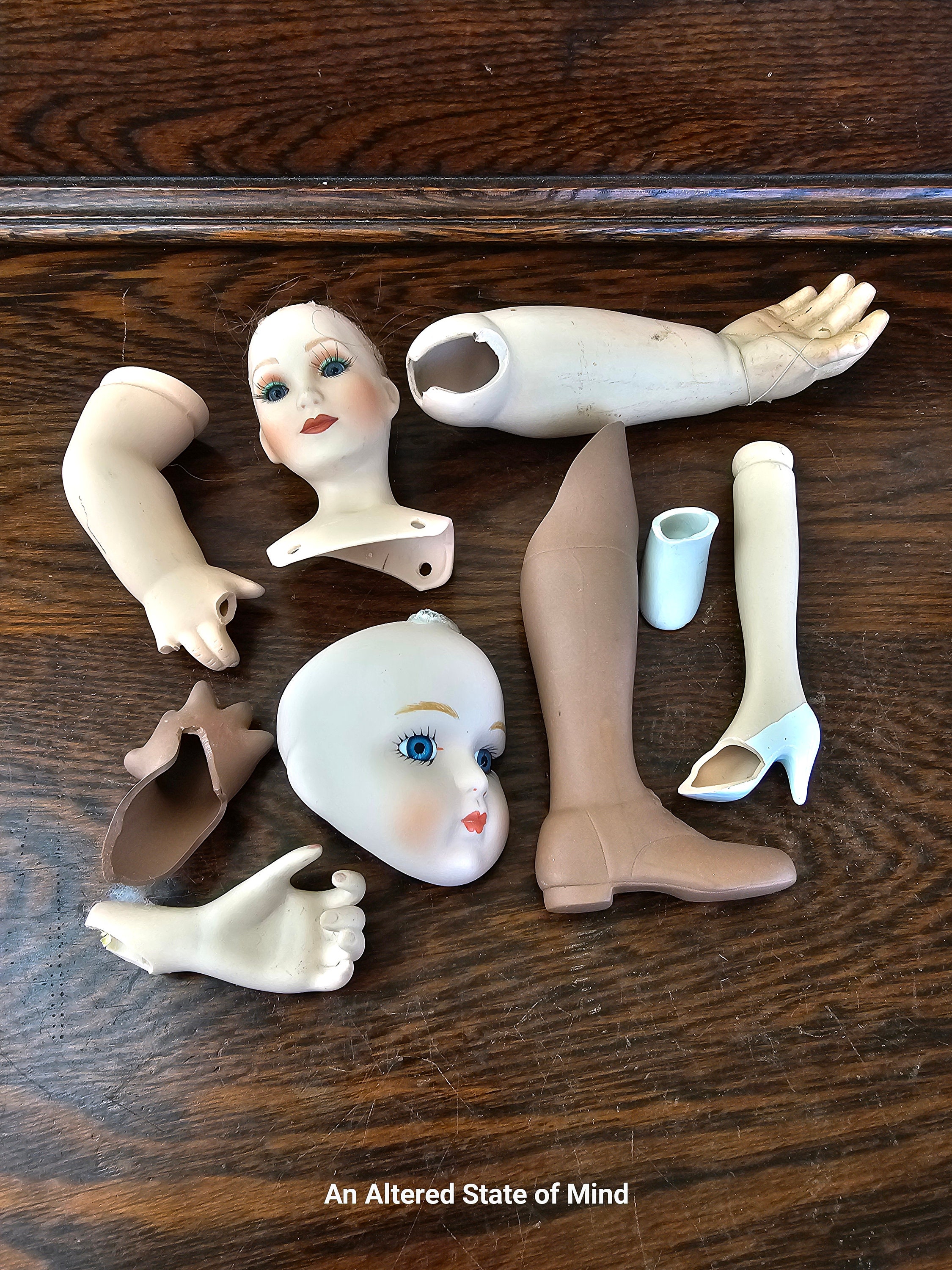 Broken Vintage Doll Parts Lot Porcelain Doll Heads Assemblage