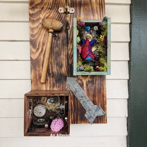 Sculpted Heart & Brain Assemblage: Mixed Media Wall Hanging