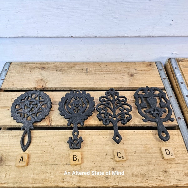 Choice vintage cast iron trivet small spoon rest decor rustic kitchen counter wall hanging decor black metal ornate rustic farmhouse decor