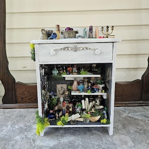 Handmade Witchy Potion Cabinet: Miniature White Apothecary Shelf