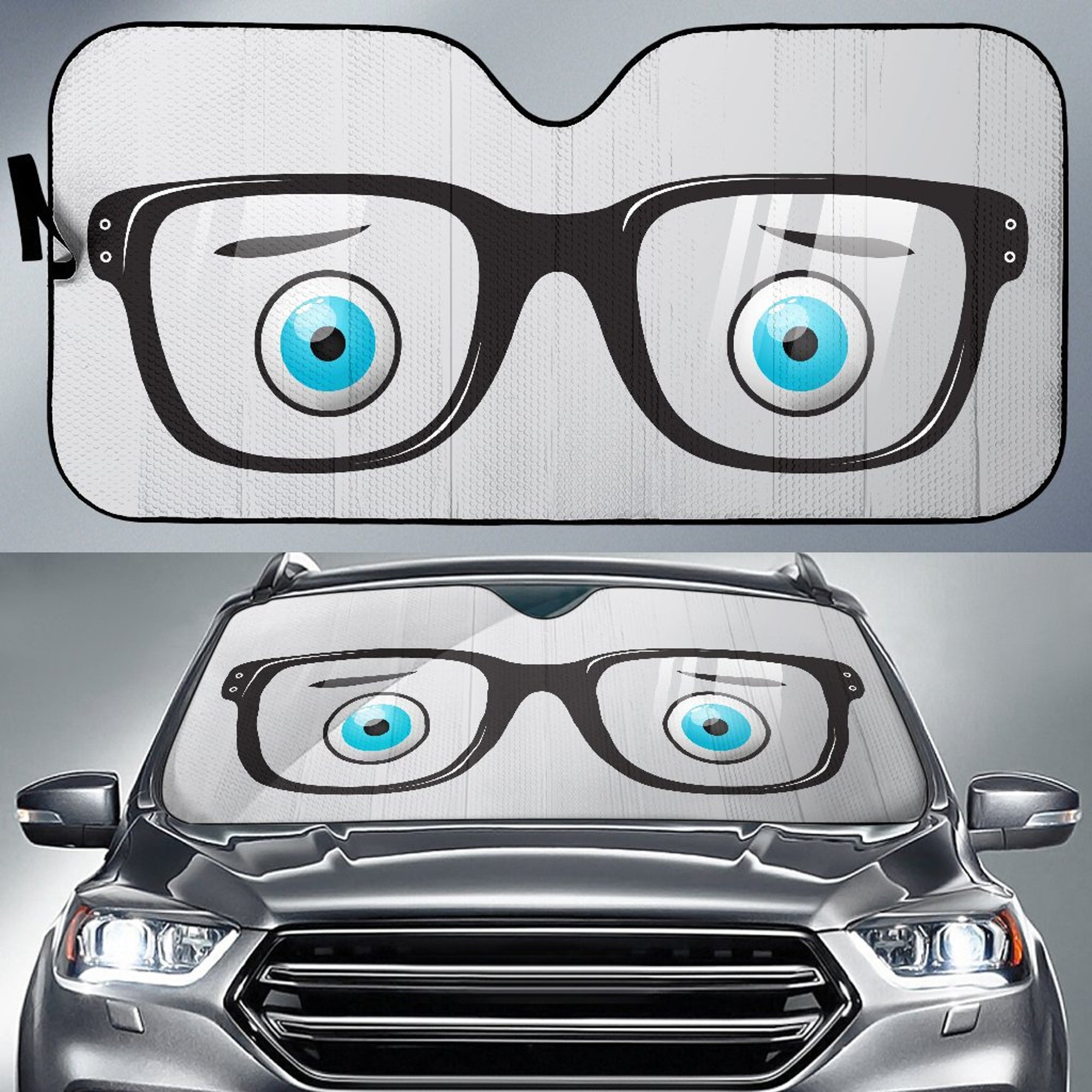 Discover Worried Eyes With Glasses Car Sunshade