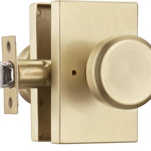 Gold Door Knob with Push Lock for Privacy, Satin Brass Bedroom & Bathroom Door Knob, Easy Install for Interior
