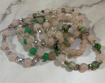 Rose Quartz Semi-Precious Bracelets with Czech Glass