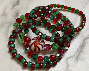 Christmas Czech Glass Beaded Bracelets