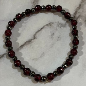 Garnet and Gray Hematite Beaded Bracelet