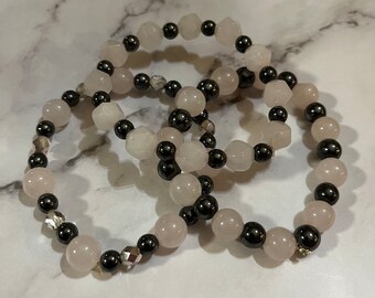 Rose Quartz and Hematite Semi-Precious Bracelets