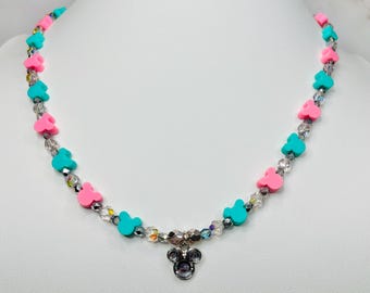 Mickey Mouse Ears Inspired Czech Glass Necklace