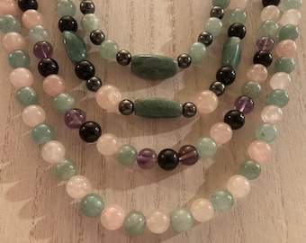 Aventurine Necklaces with Rose Quartz, Amethyst, Hematite, and Serpantine.