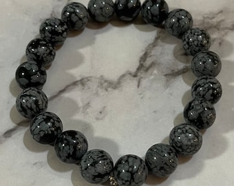 Snowflake Obsidian Beaded Bracelet