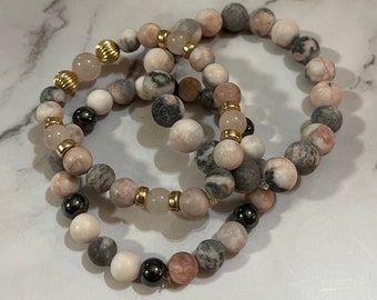 Pink Zebra Jasper Semi-Precious Bracelets