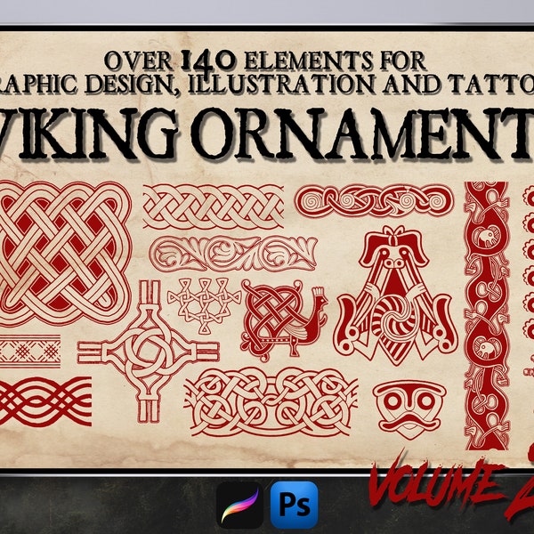 VIKING ORNAMENTS Vol.2 over 140 brush stamps for Photoshop and Procreate tattoo design graphic runes decors decoration