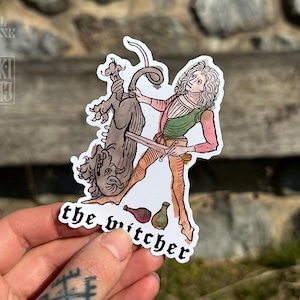 Hexer Geralt von Riva Hexe Monster Slayer Fantasy Mittelalter Holzschnitt Vinyl Hochglanz Sticker Tagebuch Laptop Flasche Mittelalter uralt