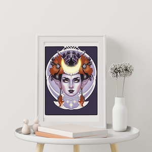 LUNA MOON Lunula slavic goddess art print tattoo neotraditional art nouveau Alphonse Mucha style