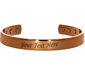 Free Engraving Customized Copper Magnetic Therapy Pain Relief Open Cuff Bracelet Bangle, Personalized Gift