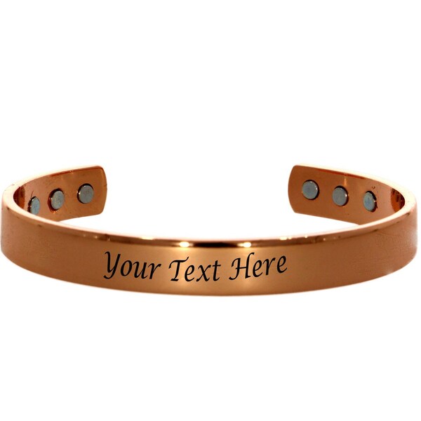 Free Engraving Customized Copper Magnetic Therapy Pain Relief Open Cuff Bracelet Bangle, Personalized Gift