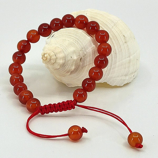 Natural  Real Carnelian Lucky Gemstone Spiritual  Energy Healing 8MM Beads Bracelet Fits all adjustable pull & tied  Mother's day  gift