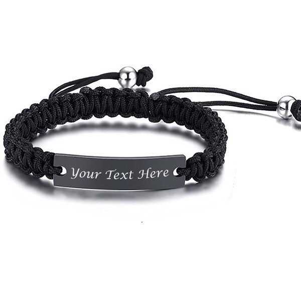 FREE engraving Personalized Stainless Steel braided wristband Bracelet  Laser Engraving Bracelet Bangle Name ID Custom Text Valentine gift