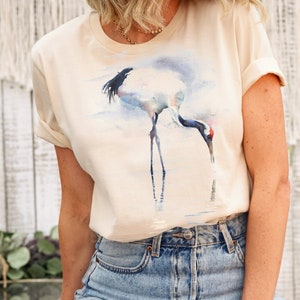 Sandhill Crane Shirt, Summer Beach Shirt, Tai Chi Shirt, Wildlife Shirt Unisex Jersey Short Sleeve Tee