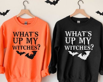 What's Up My Witches, Spooky Doodle Season, Retro Halloween, Crewneck, Sweatshirt, Ghost, Black, Pumpkin Fall, Cute Scary, Autumn