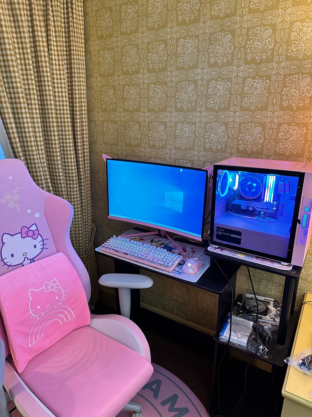 Pink Computer Monitor With Cat Ears, 27